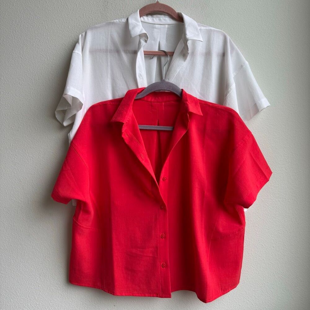 Bundle of two Lululemon Full Day Ahead Short Sleeve Button Down Red White Size 4
